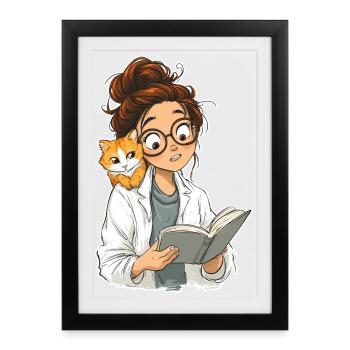 Cat Shoulder Reading Librarian Book Club T-Shirt - Framed poster (27 × 37 cm) - black - Front