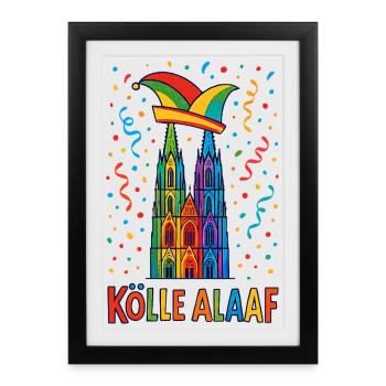 Costumes de Kölle Alaaf Cathédrale de Cologne Carnaval coloré - Affiche encadrée (27 × 37 cm) - noir - Devant