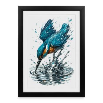 Martin-pêcheur en action - Affiche encadrée (27 × 37 cm) - noir - Devant