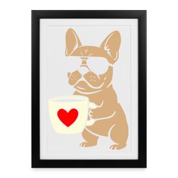 Frenchie Coffee Flat Design - Framed poster (27 × 37 cm) - black - Front