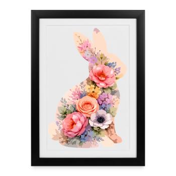 Fleurs pastel de lapins - Affiche encadrée (27 × 37 cm) - noir - Devant