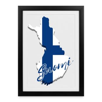 Carte avec drapeau finlandais, j’adore la Finlande - Affiche encadrée (27 × 37 cm) - noir - Devant