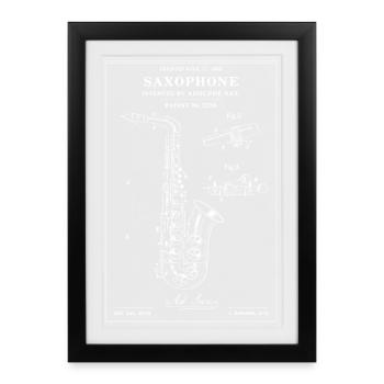 Schéma vintage du plan du saxophone - Affiche encadrée (27 × 37 cm) - noir - Devant