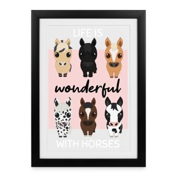 Horse joy: Life is wonderful with horses - Framed poster (27 × 37 cm) - black - Front