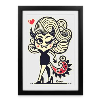 Pop Art Démon au Cœur de Lune - Affiche encadrée (27 × 37 cm) - noir - Devant