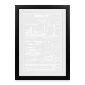 Affiche d’illustration de carte de la skyline de Séoul - Affiche encadrée (27 × 37 cm) - noir - Devant