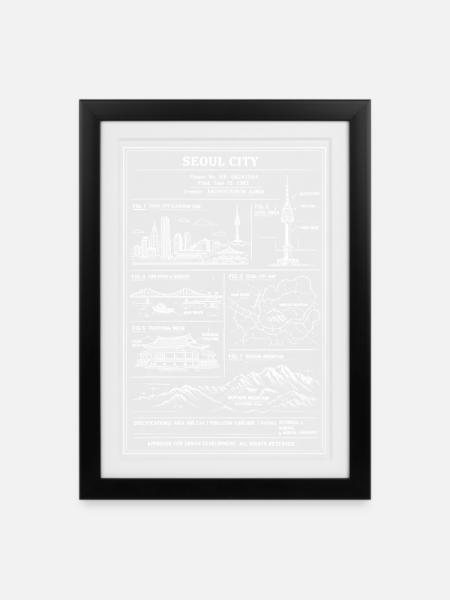 Seoul Skyline Map Art Poster - Gerahmtes Poster (27 × 37 cm) - Schwarz