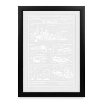 Chicago Blueprint Skyline - Framed poster (27 × 37 cm) - black - Front