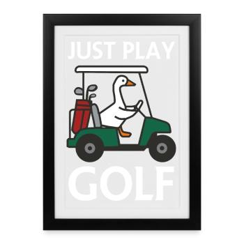 Un canard dans une voiturette de golf – Jouez simplement au golf - Affiche encadrée (27 × 37 cm) - noir - Devant