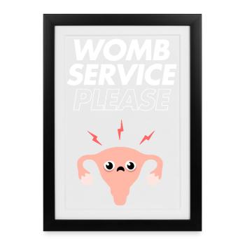Womb Service Please – Funny Uterus Cartoon - Framed poster (27 × 37 cm) - black - Front