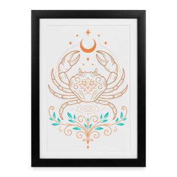 Signe du zodiaque du Cancer – Motif du symbole mystique - Affiche encadrée (27 × 37 cm) - noir - Devant