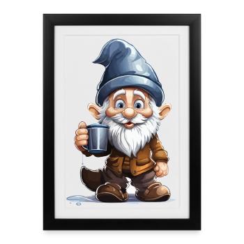 Gnome avec une tasse à café - Affiche encadrée (27 × 37 cm) - noir - Devant
