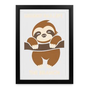 Dessin animé de Paresseux Lent sur la Branche - Affiche encadrée (27 × 37 cm) - noir - Devant