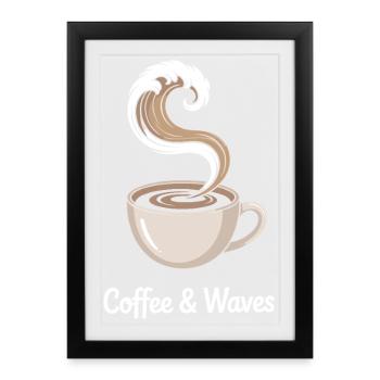 Coffee Waves Surfing Coffee & Waves Surfer Beach - Framed poster (27 × 37 cm) - black - Front
