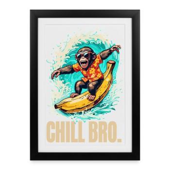 Chill Bro Monkey On Banana Surfing Summer Fun - Framed poster (27 × 37 cm) - black - Front