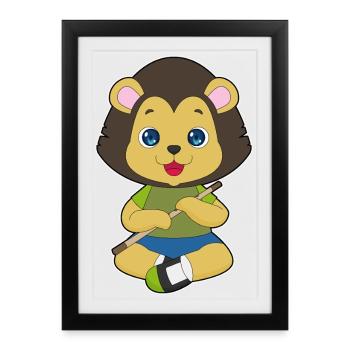 Lion Musician Flute Music - Framed poster (27 × 37 cm) - black - Front