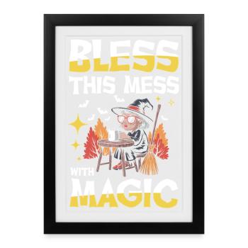 Bless This Mess With Magic Hexe Coffee Broom - Framed poster (27 × 37 cm) - black - Front