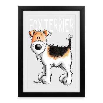 Kleiner Foxterrier - Hund - Hunde - Tier - Comic - Gerahmtes Poster (27 × 37 cm) - Schwarz - Vorne