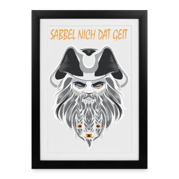 Sabbel nich dat geit, Seemann Anker, plattdeutsch - Gerahmtes Poster (27 × 37 cm) - Schwarz - Vorne