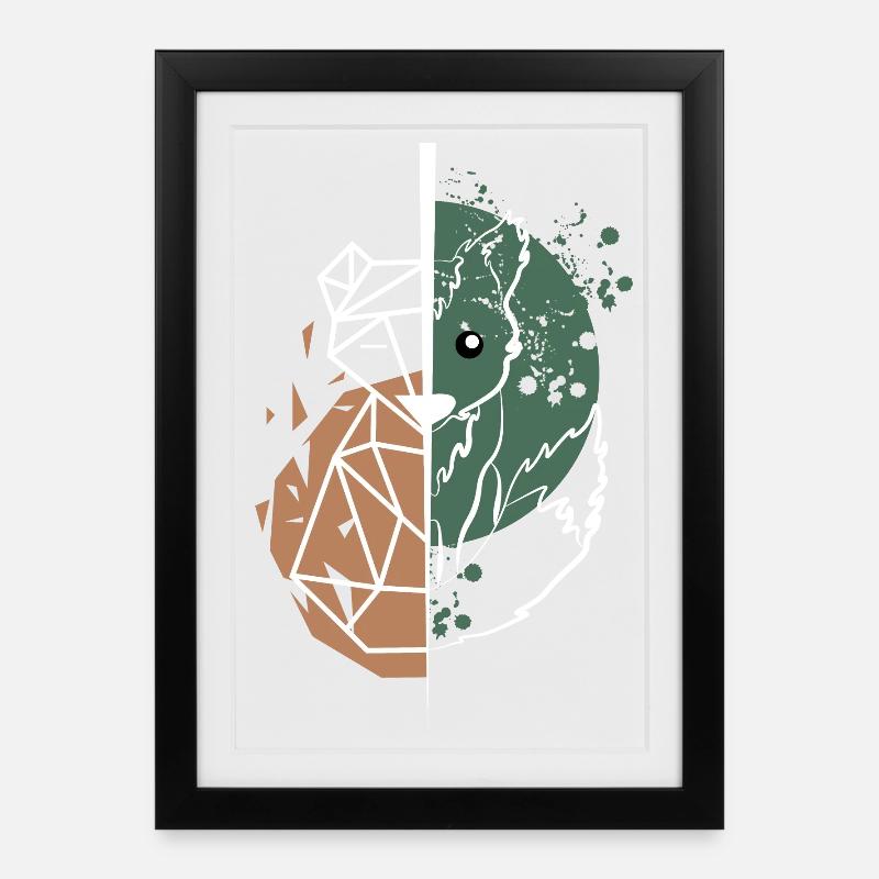 Renard vs origami dessin blanc - Affiche encadrée (27 × 37 cm) - noir