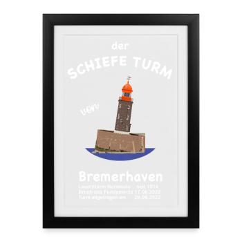 Der schiefe Turm von Bremerhaven Leuchtturm - Gerahmtes Poster (27 × 37 cm) - Schwarz - Vorne
