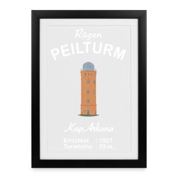 Rügen, Peilturm Kap Arkona, deutsche Ostseeinsel - Gerahmtes Poster (27 × 37 cm) - Schwarz - Vorne