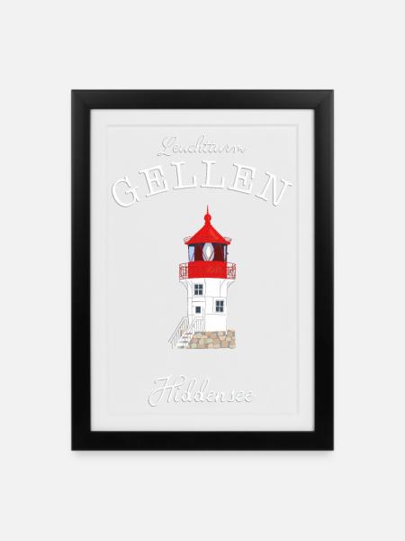 Hiddensee, kleiner Leuchtturm Gellen, Ostsee - Gerahmtes Poster (27 × 37 cm) - Schwarz