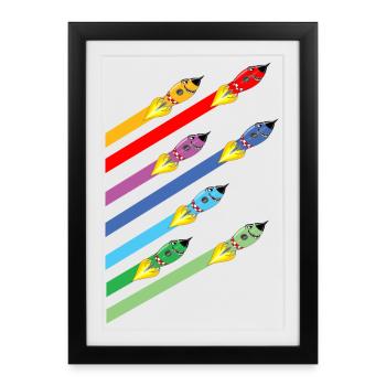 Course aux fusées - Affiche encadrée (27 × 37 cm) - noir - Devant