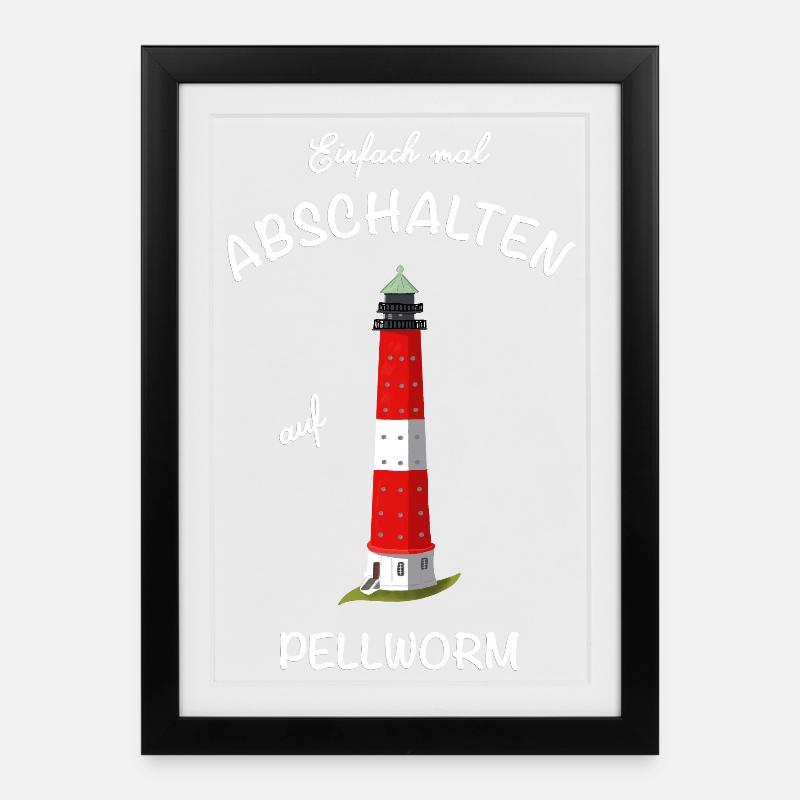 Kultiger Leuchtturm Pellworm, Nordsee, Abschalten - Gerahmtes Poster (27 × 37 cm) - Schwarz