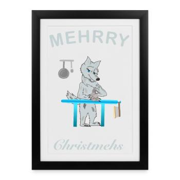 Mehrry Christmas, Cult Wolf - Framed poster (27 × 37 cm) - black - Front