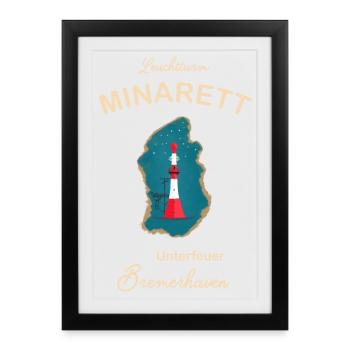 Bremerhaven, phare sous le feu, minaret, - Affiche encadrée (27 × 37 cm) - noir - Devant