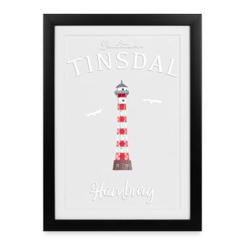 Hamburg Rissen, Leuchtturm Tinsdal - Gerahmtes Poster (27 × 37 cm) - Schwarz - Vorne