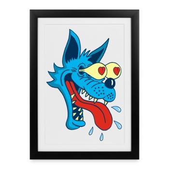 Loup bleu amoureux - Affiche encadrée (27 × 37 cm) - noir - Devant