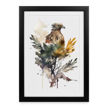 Buzzard Abstract | Fantasy Watercolor Art Style - Framed poster (27 × 37 cm) - black - Front