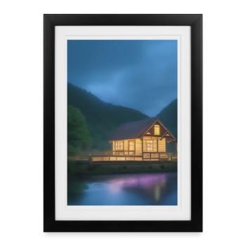 Charmante cabane au bord du lac - Affiche encadrée (27 × 37 cm) - noir - Devant
