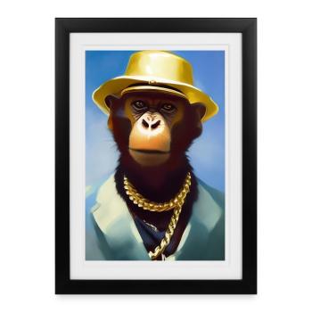 Cool monkey with gold chain - Framed poster (27 × 37 cm) - black - Front