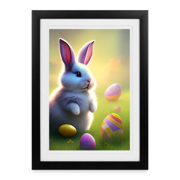 Lapin de Pâques avec œufs de Pâques - Affiche encadrée (27 × 37 cm) - noir - Devant