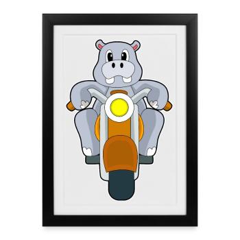Moto Hippopotame - Affiche encadrée (27 × 37 cm) - noir - Devant