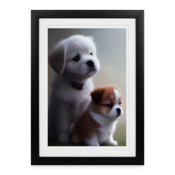 Bébé chien - Affiche encadrée (27 × 37 cm) - noir - Devant