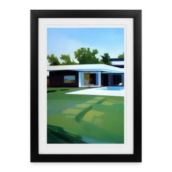 Villa blanche avec piscine - Affiche encadrée (27 × 37 cm) - noir - Devant