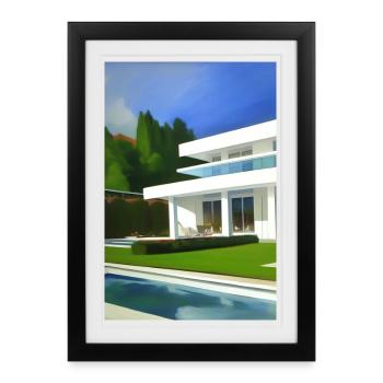 Villa blanche avec piscine - Affiche encadrée (27 × 37 cm) - noir - Devant