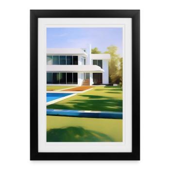 Villa blanche avec piscine - Affiche encadrée (27 × 37 cm) - noir - Devant