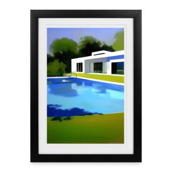 Villa blanche avec piscine - Affiche encadrée (27 × 37 cm) - noir - Devant