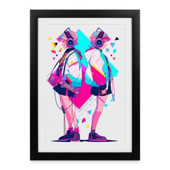 Anime Esthétique Casque Jumeaux - Affiche encadrée (27 × 37 cm) - noir - Devant