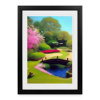 Jardin zen chinois - Affiche encadrée (27 × 37 cm) - noir - Devant