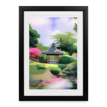 Jardin zen chinois - Affiche encadrée (27 × 37 cm) - noir - Devant