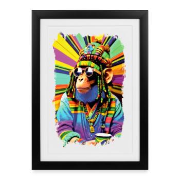 Colorful Reggae Afro Rasta Cartoon Monkey - Framed poster (27 × 37 cm) - black - Front
