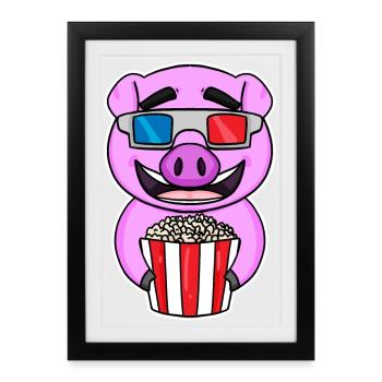 Popcorn Cinema Pig Movies Movie Movie Night - Affiche encadrée (27 × 37 cm) - noir - Devant