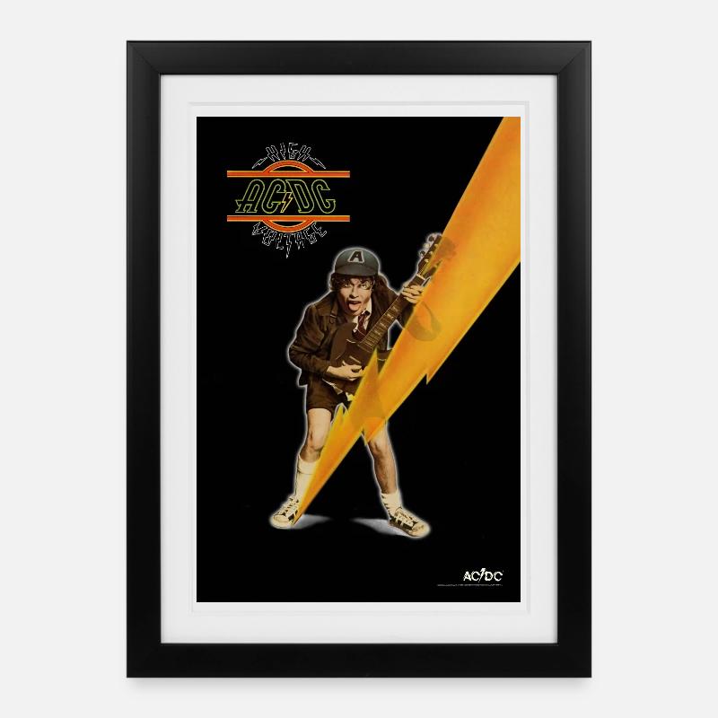 AC/DC High Voltage Angus Young Mit Blitz - Gerahmtes Poster (27 × 37 cm) - Schwarz