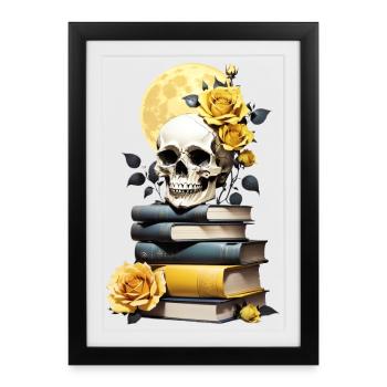Stack of books with skull - Framed poster (27 × 37 cm) - black - Front